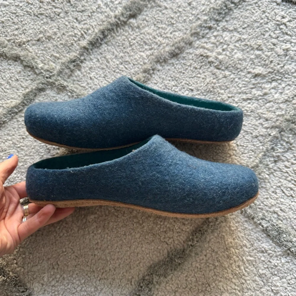 WoolFit wool felt handmade clogs slippers slip on blue German 39 / 9 - Picture 4 of 13